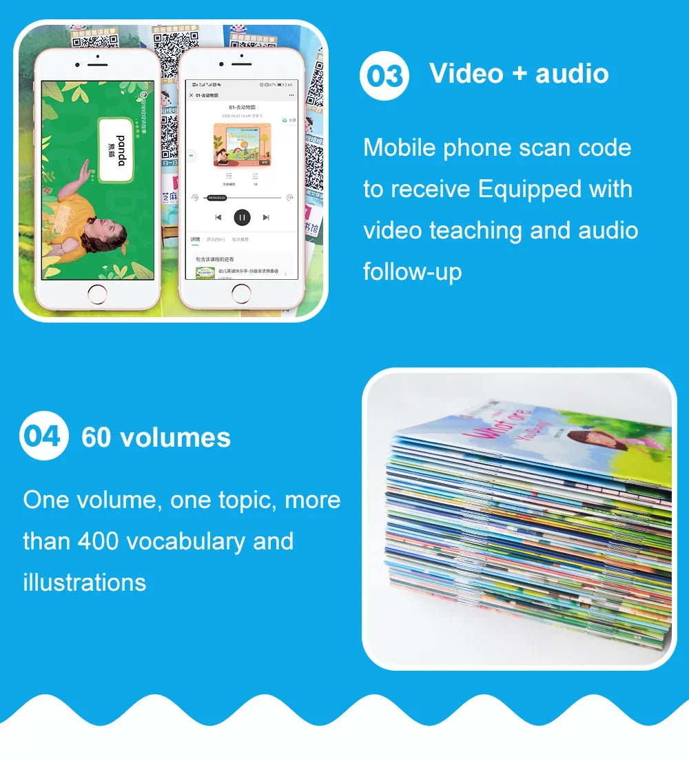 Kids 60 Pocket Books Set English Words Learning Book Enlightenment of Early Childhood Teaching Aids Bedtime Reading Montessori