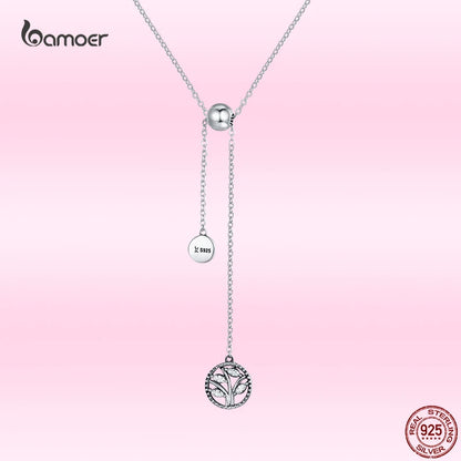 Bamoer 42cm Real 925 Sterling Silver Tree of Life Pendent Necklace for Women Stylish Engagement Wedding Necklace Fine Jewelry