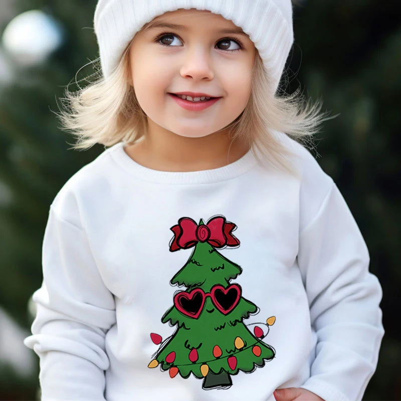 Boys and Girls Sweet Christmas Tree Fashion Cartoon Graphic Y2K Sudaderas Casual Kids Pullover