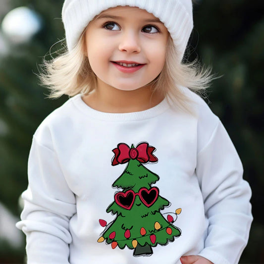 Boys and Girls Sweet Christmas Tree Fashion Cartoon Graphic Y2K Sudaderas Casual Kids Pullover
