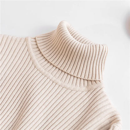 Autumn Winter Women Knit Solid Turtleneck Pull Sweater Casual Rib Jumper Tops Female Home Pullover Y2K Clothing 2025