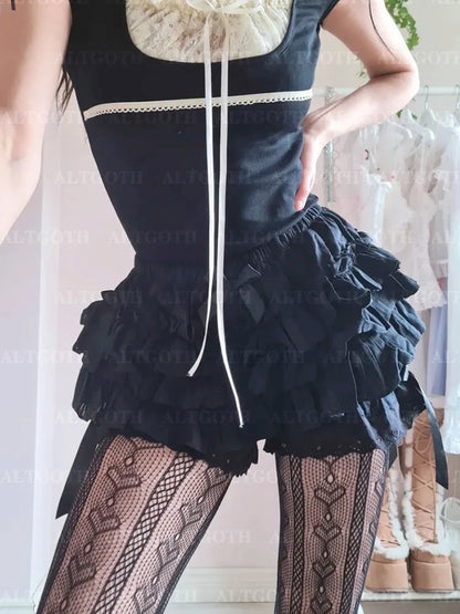 AltGoth Cute Jk Lolita Skirt Shorts Women Mall Goth Fairycore Grunge Streetwear Kawaii Bow Patchwork Cosplay Skirt Shorts Female
