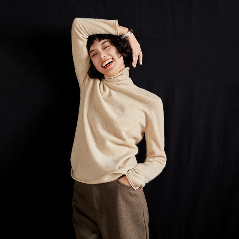 New Women's Cashmere Sweater 100% Pure Cashmere Knitted High Collar Hoodie Hot Selling Soft Solid Color Women's Top