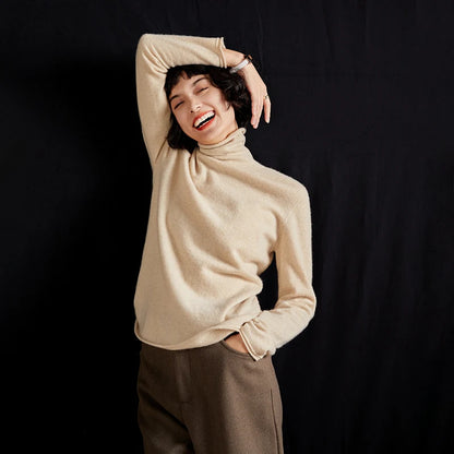 New Women's Cashmere Sweater 100% Pure Cashmere Knitted High Collar Hoodie Hot Selling Soft Solid Color Women's Top
