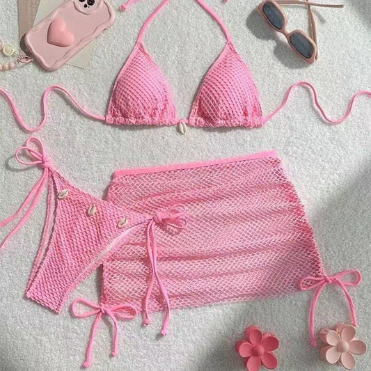 Summer Swimsuit For Women Sexy Bikini Set Push-up Padded Bra Thong Three Pieces  Neck Halter Beachwear Bathing Sexy Swimsuits