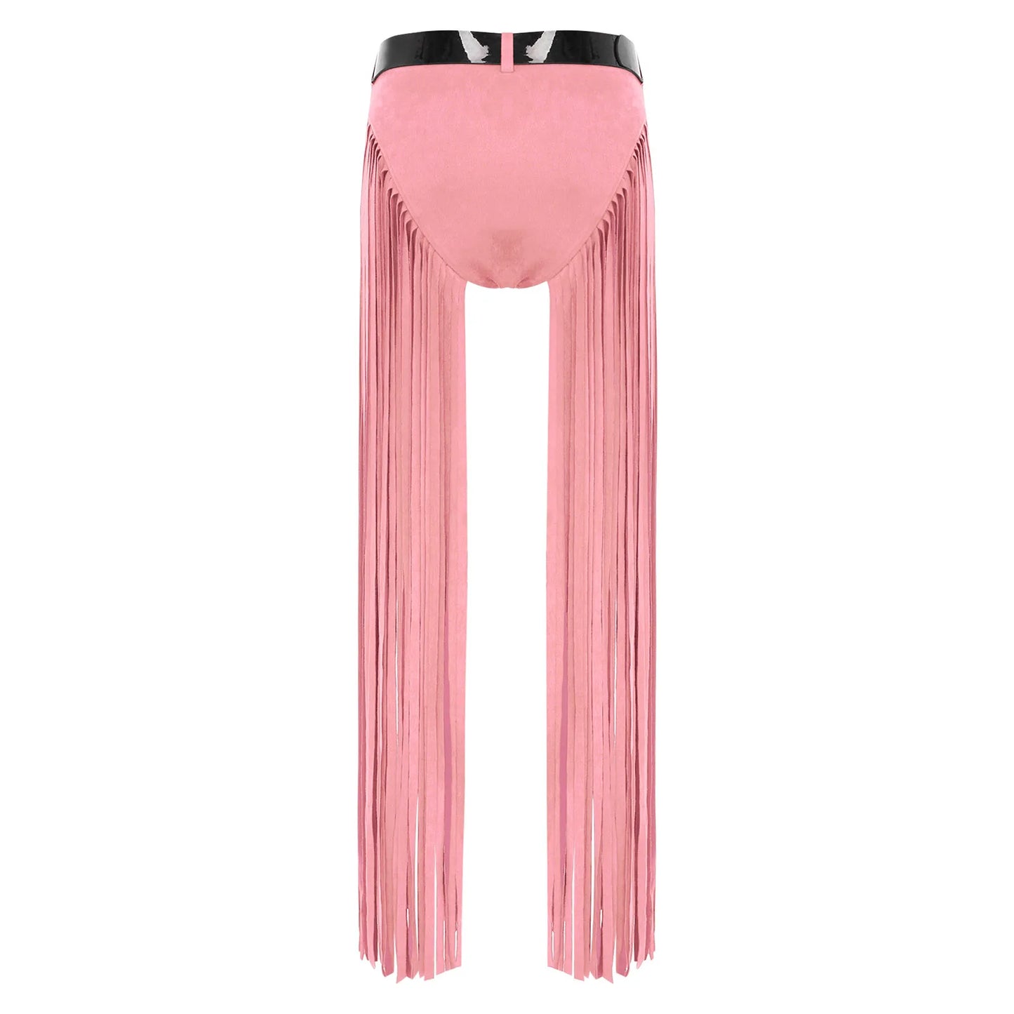Womens Hippy Cosplay Costume High Waist Suede Underwear with Long Tassels And Belt Halloween Dress Up 70s Disco Costume