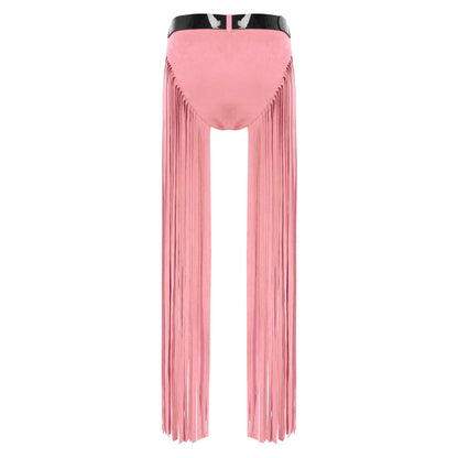 Womens Hippy Cosplay Costume High Waist Suede Underwear with Long Tassels And Belt Halloween Dress Up 70s Disco Costume