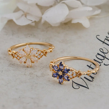 Natrual Moostone Ring For Women Tanzanite Gemstone 925 Sterling Silver Gold Plated Fine Jewelry Romantic Winter Snowflake