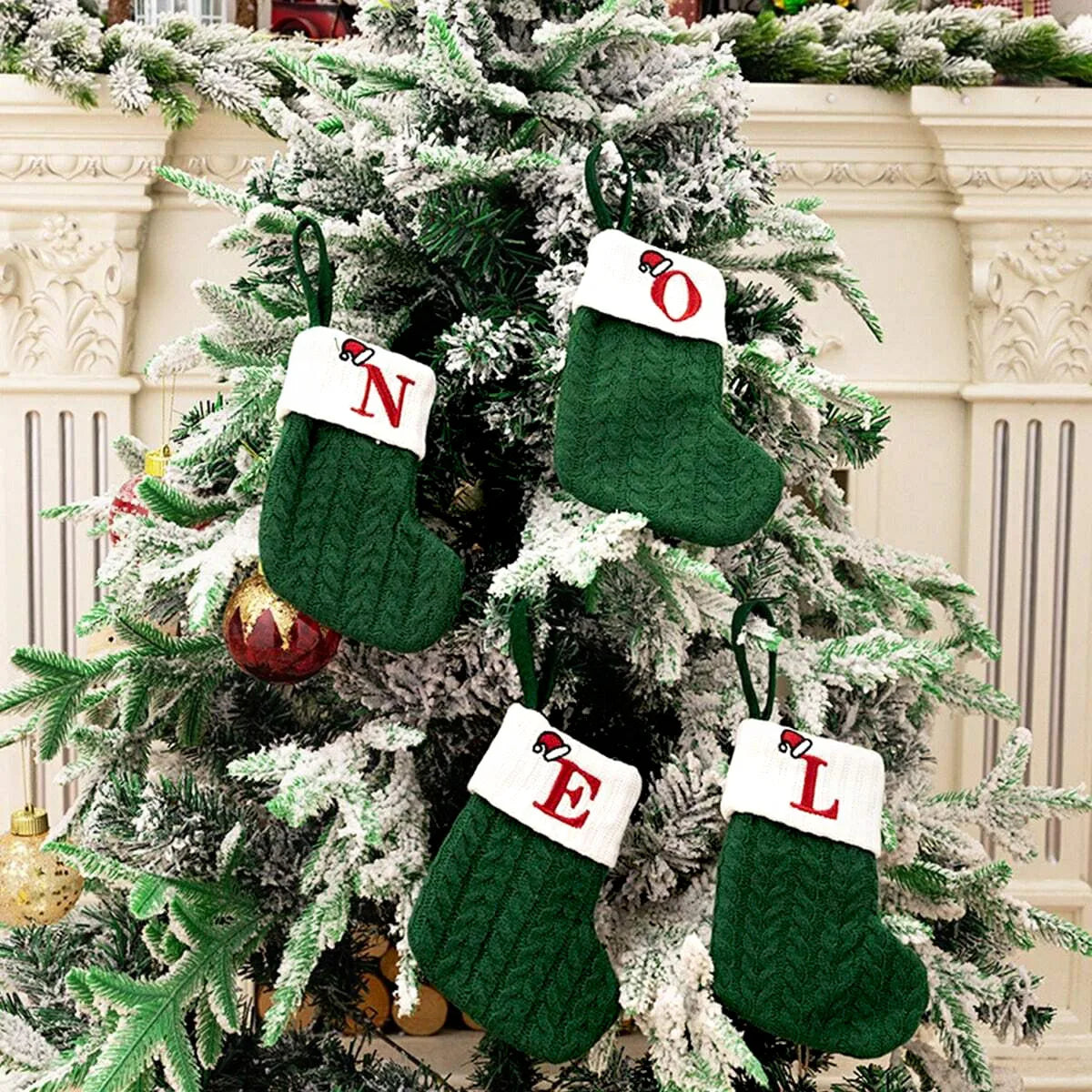 Christmas Letters Stocking Christmas Decor For Home 2024 Xmas Tree Pendant Gifts Green Snowflake Socks Christmas Party Decors