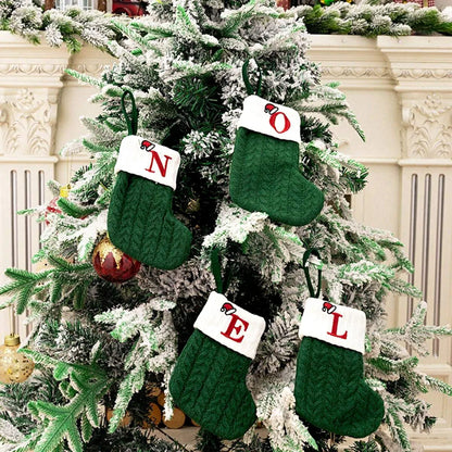Christmas Letters Stocking Christmas Decor For Home 2024 Xmas Tree Pendant Gifts Green Snowflake Socks Christmas Party Decors