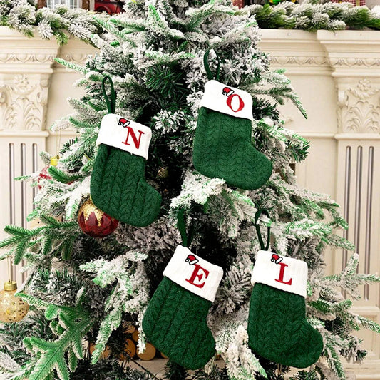 Christmas Letters Stocking Christmas Decor For Home 2024 Xmas Tree Pendant Gifts Green Snowflake Socks Christmas Party Decors