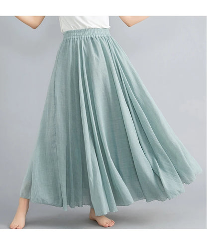 Fashion Solid Cotton Linen Women Skirts Maxi Elegant Harajuku Saia Casual Loose Long Skirt Ladies Clothes Faldas Ropa Mujer
