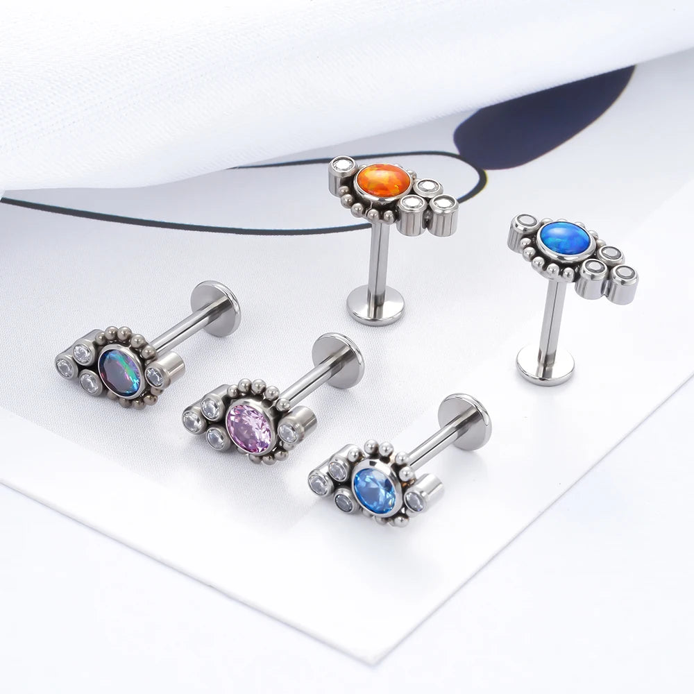 G23 Titanium ASTM F136 Cartilage Ear Studs Zircon Opal Agate Labret Lip Tragus Christmas Gift Piercing Jewelry For Women