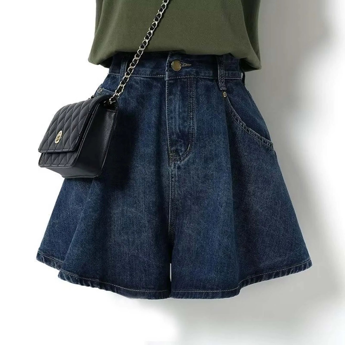 High Waist Denim Skirts For Women Summer Casual Temperament Wide Leg Slimming Elastic Waist Skirt Stylish Trend Streetwear