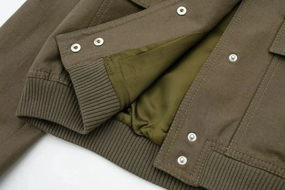 Women Fashion with Pockets Cropped Bomber Jacket Coat Vintage Long Sleeve Front Button Female Outerwear Chic Tops y2k clothes