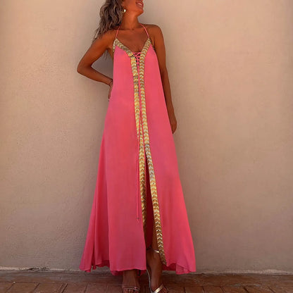 Summer Womens Boho Dresses Lace Up Halter Maxi Dress Vacation Beach Dresses Vestidos Bohemian Long Sundress платье женское