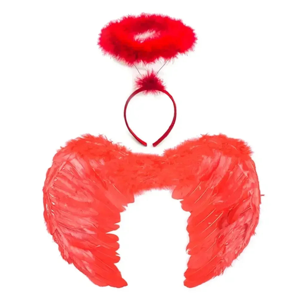 EtherealBe red angel wings halo costume set with fluffy feathers and headband for stylish dress-up