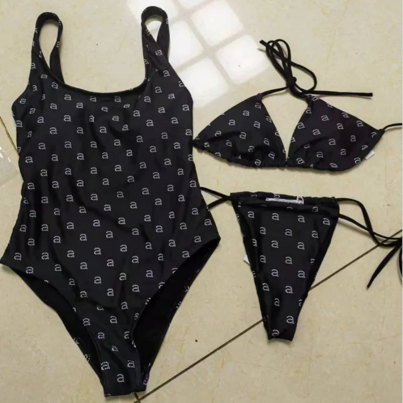 2024 Luxury Brand Women's Bikini Wang Swimsuit Sexy One-piece Swimsuit Women's Gold Print Monokini Beach Swimsuit