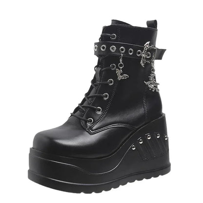 2025 New Boots for Women Fashion Hot Sale Punk Goth Platform Heels Wedge Women's Boots Casual Goth Punk Size 43 Women's Shoes