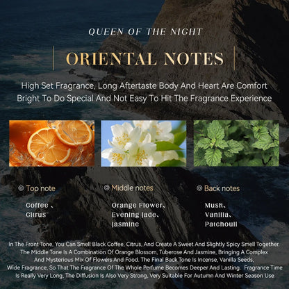 Midnight Queen Perfume 100ml Elegant Oriental Fragrance with Coffee Citrus Tuberose Jasmine Musk and Vanilla for Women