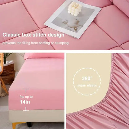 DOWNCOOL 7Pcs Comforter Sets, Multi-color Bedding Sets , All Season Down Alternative Bedding Comforter Sets