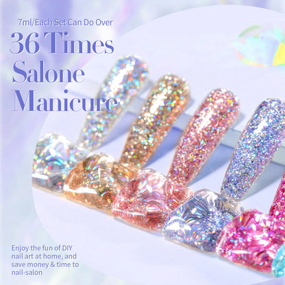 BORN PRETTY 7ml Glitter Gel Nail Polish Set Sparkly Shiny Gold Silver Pink Glitter Gel Polish Kit Winter Christmas Gift Box