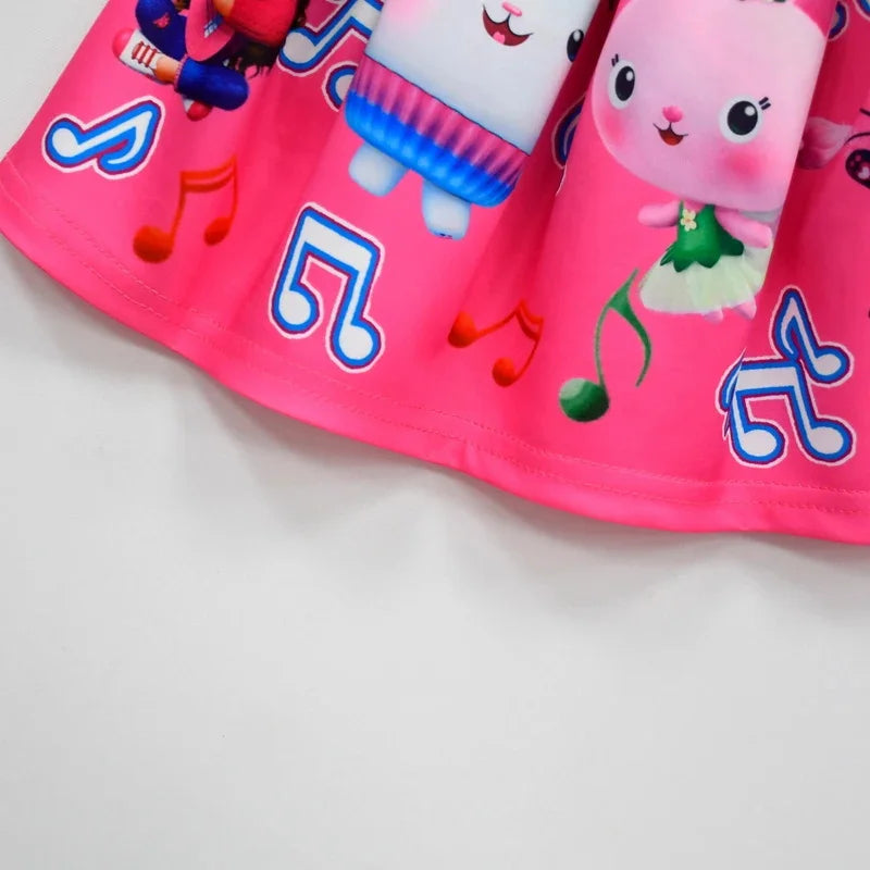 Colorful Gabby's Dollhouse cosplay costume for girls featuring fun character designs on a pink skirt