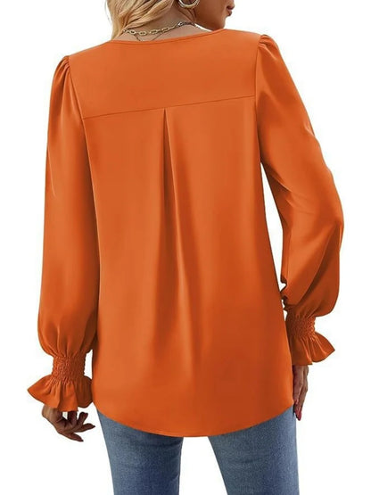 Women Spring Summer Style Blouses Shirts Lady Casual Long Sleeve V-Neck Solid Color Blusas Tops DF4998