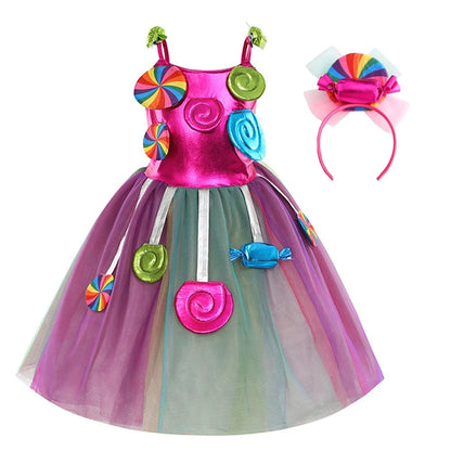 Delicate Princess Lollipop Fairy Costume Girls Halloween Candy Role Play Dress up Kid Carnival Purim Party Cute Vestidos Rainbow