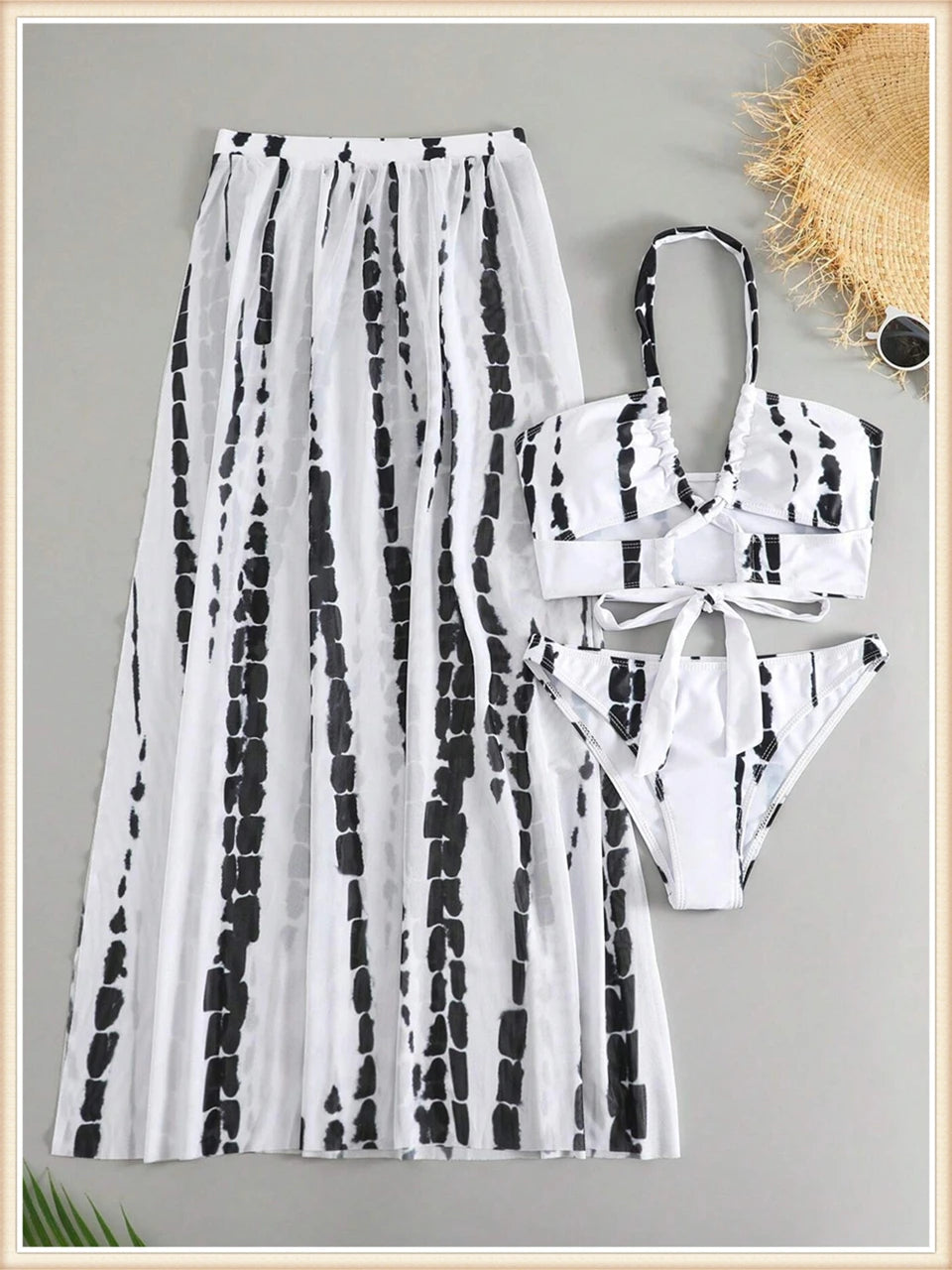 3 Pieces Tie Dye Cross Bikini 2025 Women Sexy Halter Swimsuit & Cover Up Pants Swimwear Bathers Bathing Swimming Suit Beachwear