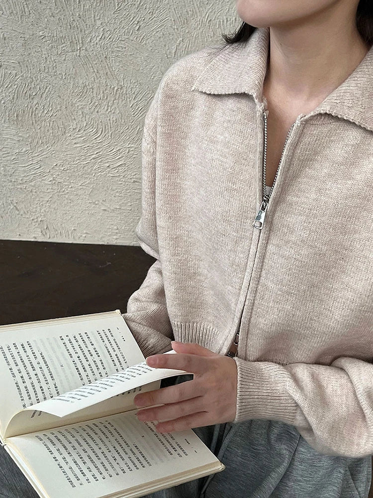 [EAM] Orange Big Size Casual Knitting Cardigan Sweater Lapel Long Sleeve Women New Fashion Tide Spring Autumn 2026 1DJ3315