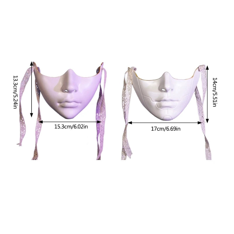 EtherealBe masquerade half face mask in white with decorative ribbons for elegant costume wear