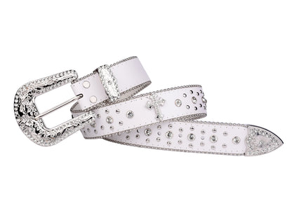 Punk Rhinestone White Belt female male fashion western jeans female jeans jewelry fashion design Y2K Jeans Belt
