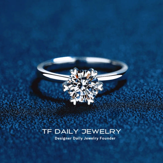 Classic 18K White Gold Ring for Women Moissanite Diamond 0.5/1/2Carat Engagement Rings Wedding Jewelry Valentine's Day Girl Gift