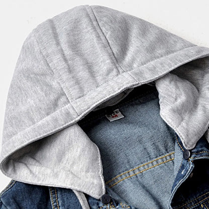 Winter Jacket Women’s Hooded Faux Denim Coats Long Sleeves Detachable Hat Thick Plush Lined Warm Jean Coats Stylish Ladies Coats