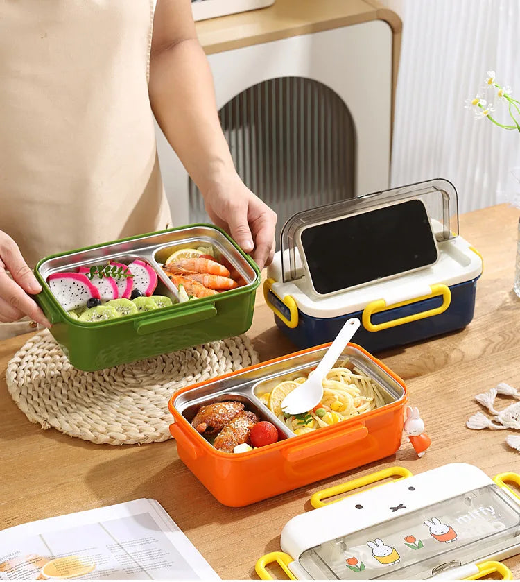 Kawaii Miffy Stainless Steel Divided Lunch Box Water Heated Student Lunch Box Cartoon Children's Lunchbox Christmas Gift Toys