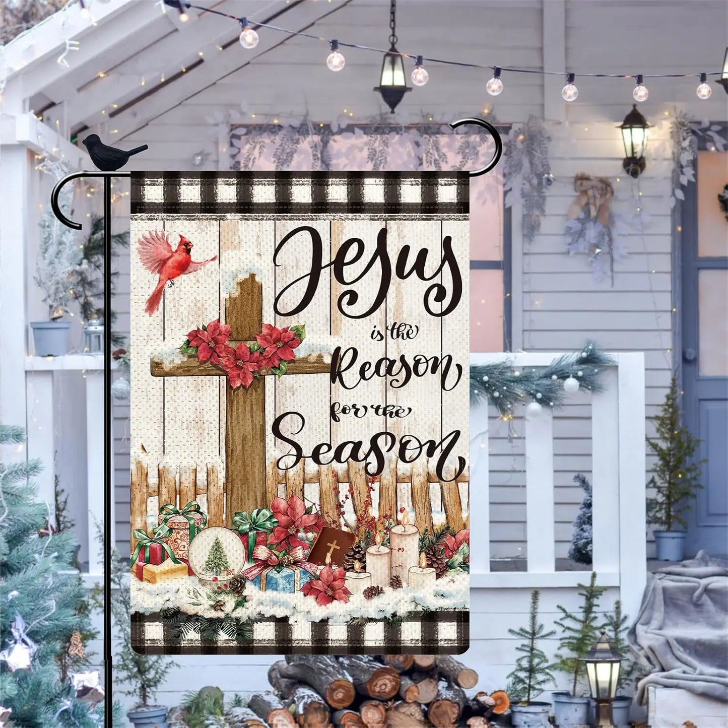 Christmas Jesus is the Reason for the Season Christian Garden Flag 12x18 Cardinal Jesus Nativity Religious Holiday Decor Xmas Cr