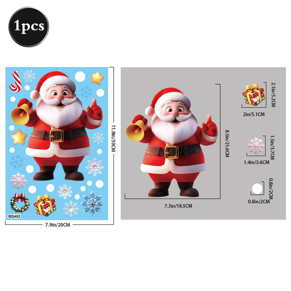 Christmas Window Static Clings Snowman Santa Claus Snowflake Reindeer Cute Xmas Decoration Decal Sticker Home Ornaments Supplies