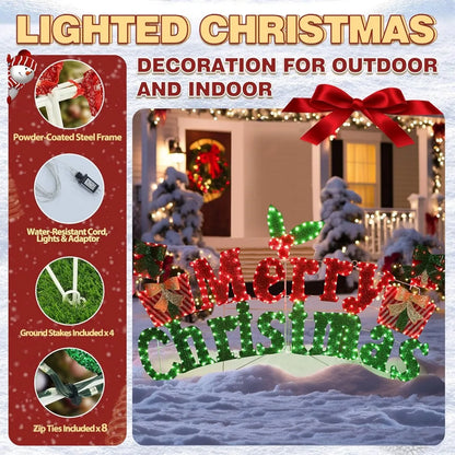 6FT Lighted Outdoor Christmas Decorations, Holiday Merry Christmas Sign with 456 LED Lights, 5-Meter Power Cord