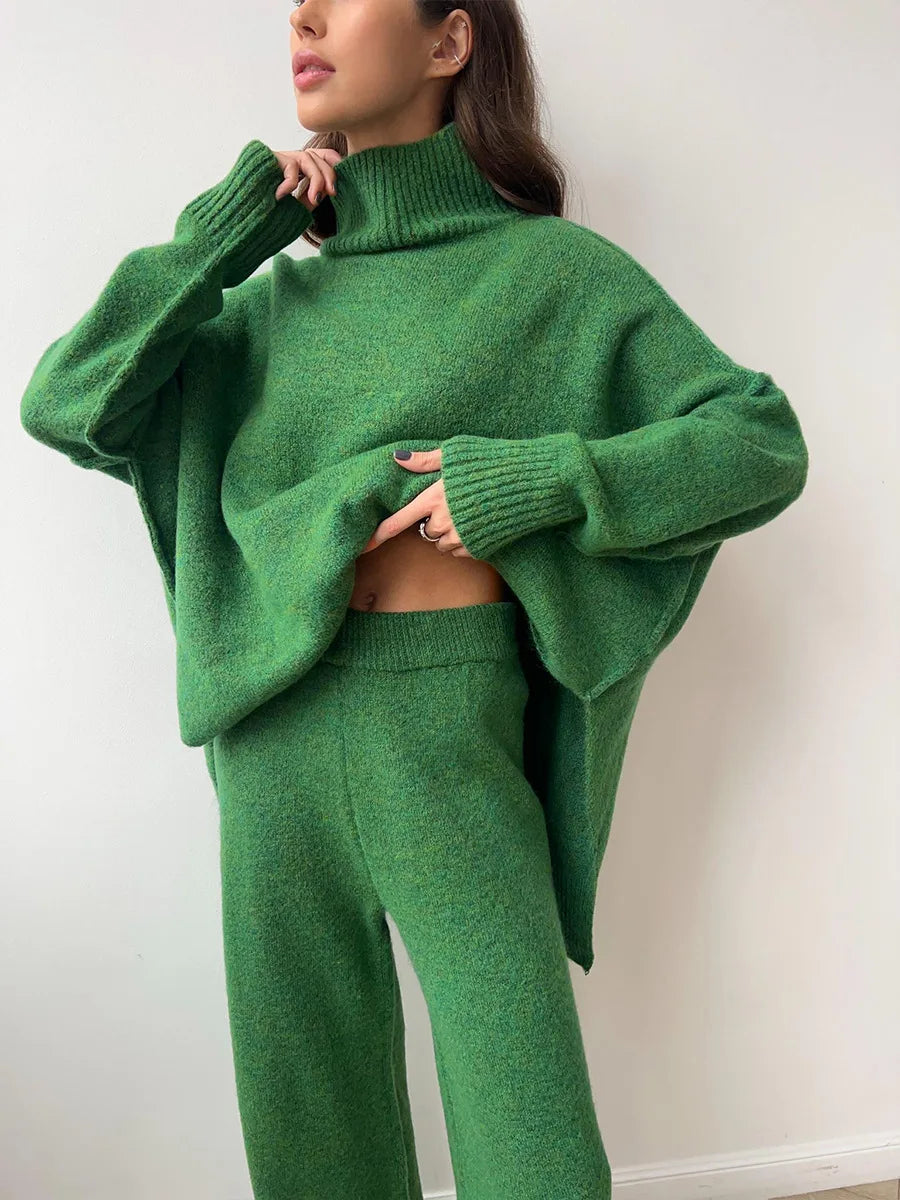 Bornladies Women's Autumn Winter Turtleneck Sweater Pants Set Loose Casual Knitted Sweater  Thicke Loose Pullover 2 Pieces Sets