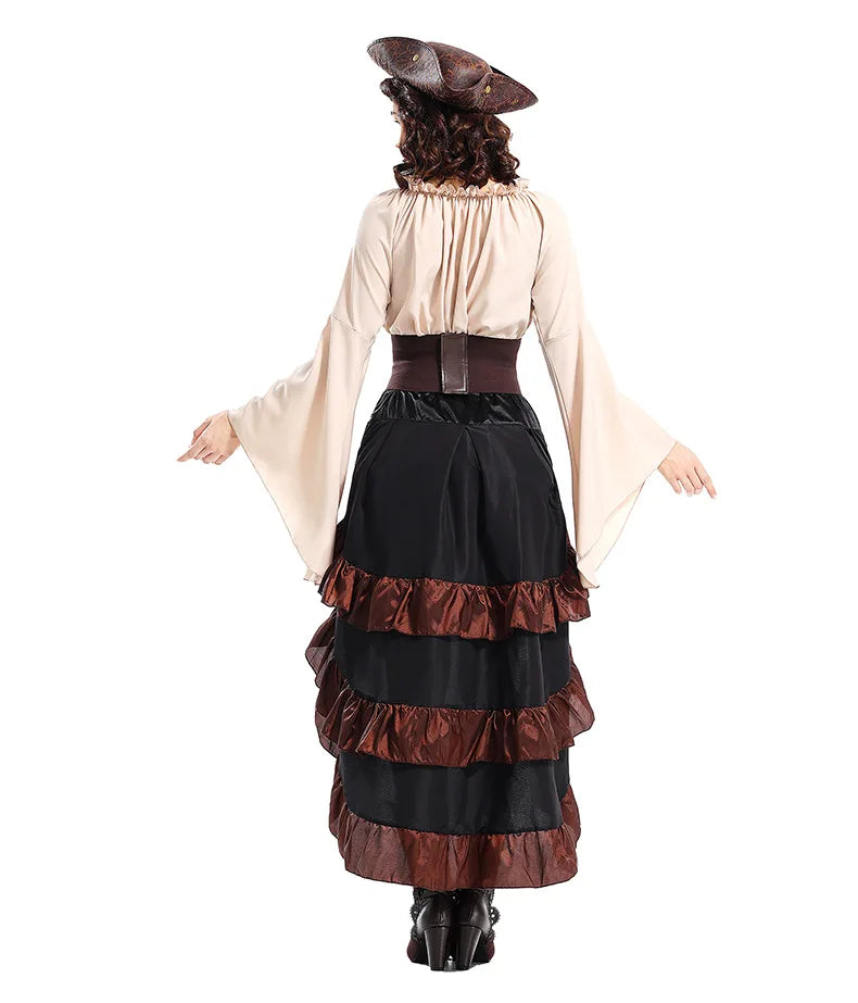 Halloween Womens'S Medieval Pirate Costume Captain Huntress Clubwear Corset Dress Lace Up Play Suit Cosplay Fancy Party Dress