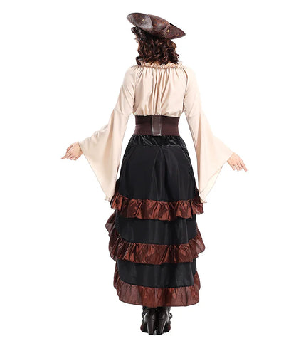 Halloween Womens'S Medieval Pirate Costume Captain Huntress Clubwear Corset Dress Lace Up Play Suit Cosplay Fancy Party Dress