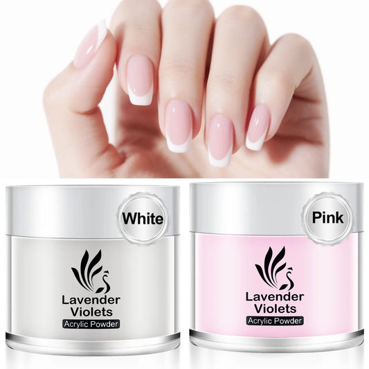 2pcs 1.06oz/30g White & Pink Colors Acrylic Powder & Dip powder 2 in 1 Use for Nail Extension Carving French Nail Art Manicure