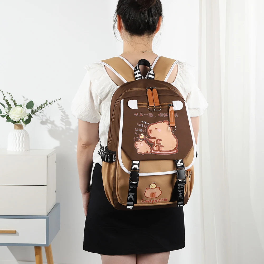 Capybara Book Bag with 1 Main Compartment for Girls Boys Laptop Backpack Zipper School Bag Rucksack Gifts for Capybara Lovers