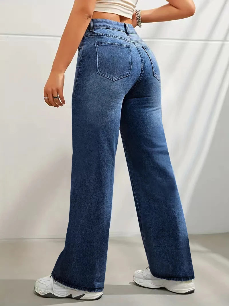 Women's trendy discount craft mid-waist wide leg jeans