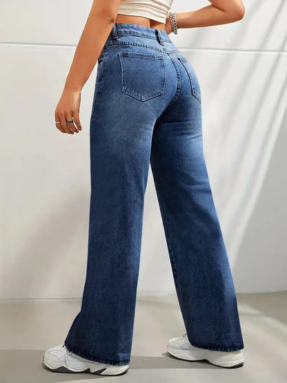 Women's trendy discount craft mid-waist wide leg jeans