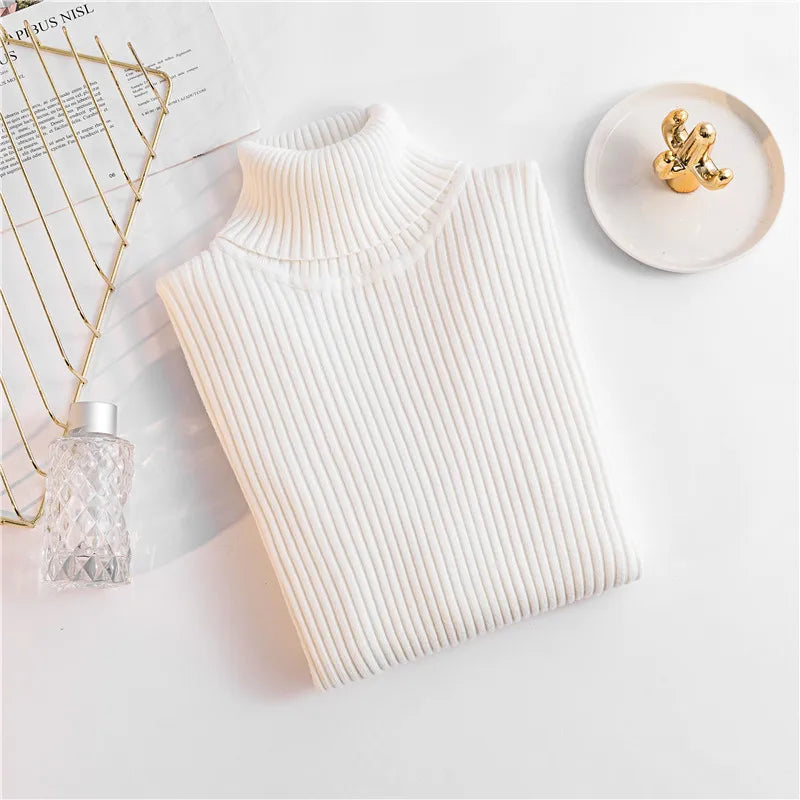 Autumn Winter Women Knit Solid Turtleneck Pull Sweater Casual Rib Jumper Tops Female Home Pullover Y2K Clothing 2025