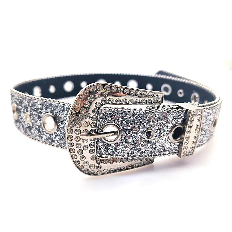 Gothic rhinestone belt for women with sparkling embellishments and sleek buckle design