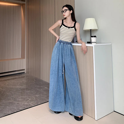 Blue Jeans Women Y2K Hip Hop Vintage High Waisted American Style Jeans Streetwear Casual Loose Large Size Wide Leg Denim Pants