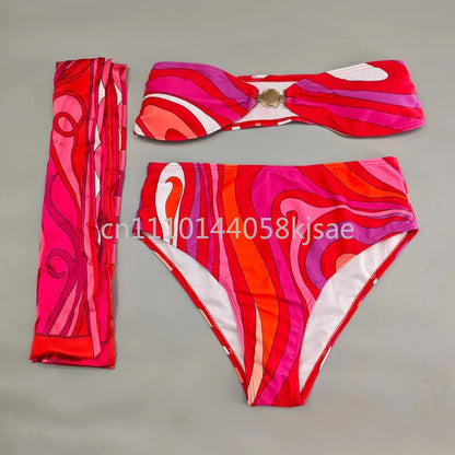 Luxury Design Women's Black Red Scarf Bikini Sets Letter Signature Logo Beachwear Designer Brand Lady Headband Swimsuit Swimwear